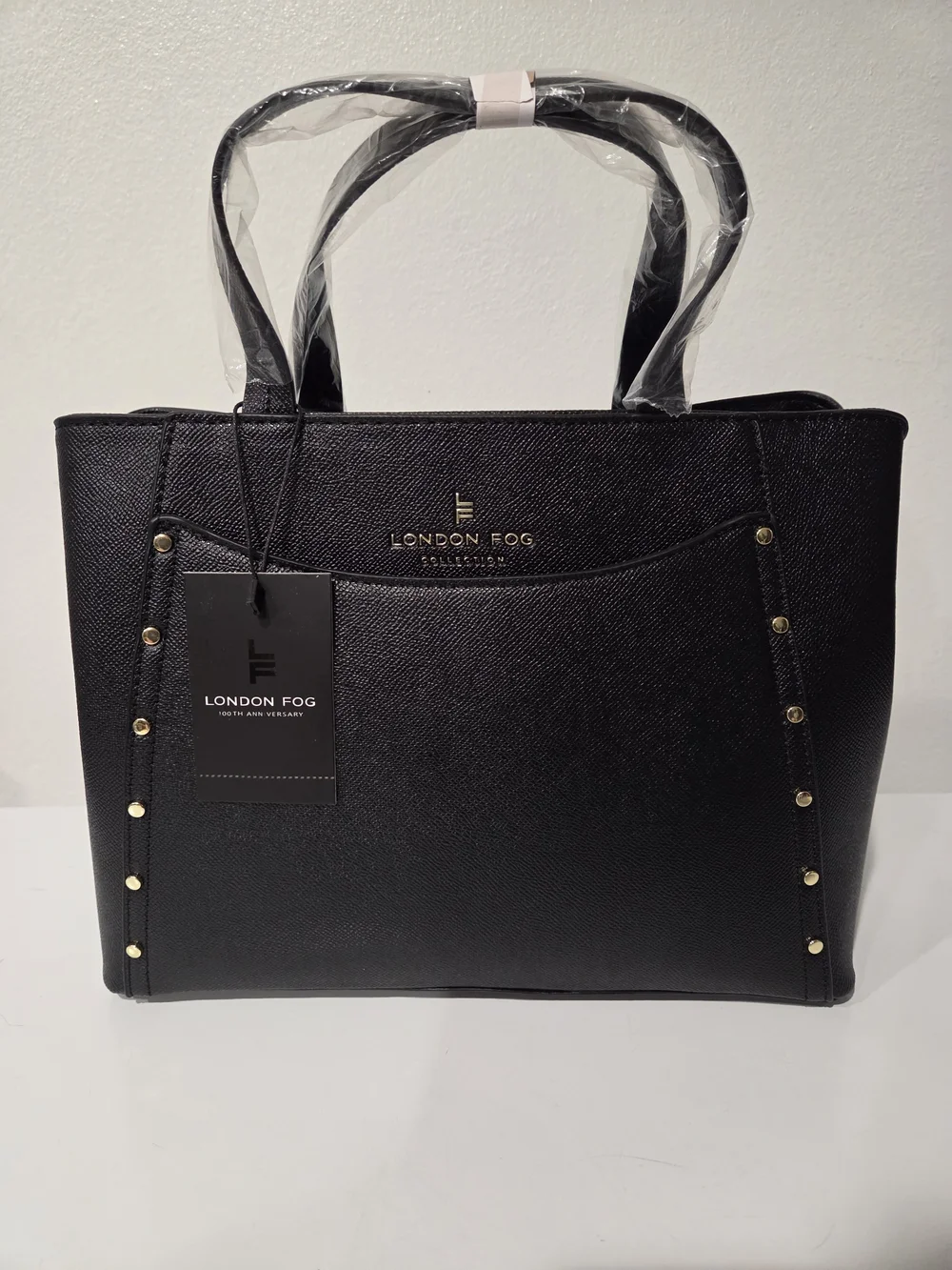 London Fog Black Studded Tote
